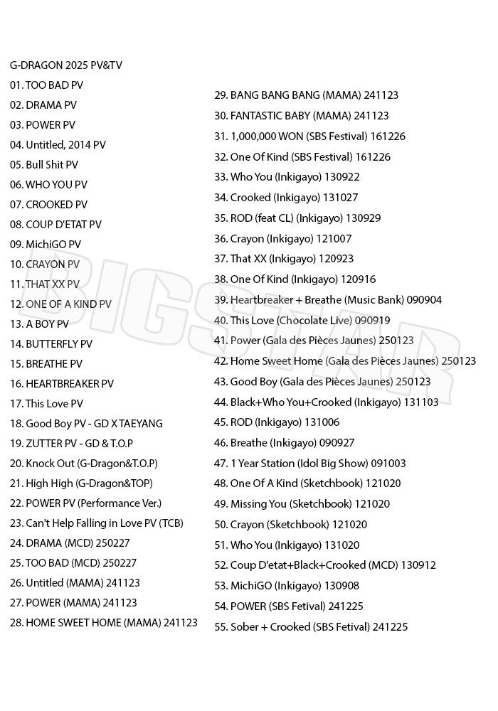 K-POP DVD/ BIGBANG G-Dragon 2025 PV/TV★TOO BAD DRAMA POWER Untitled, 2014 KWON JI YONG/ ビックバン GD ジードラゴン ジヨン