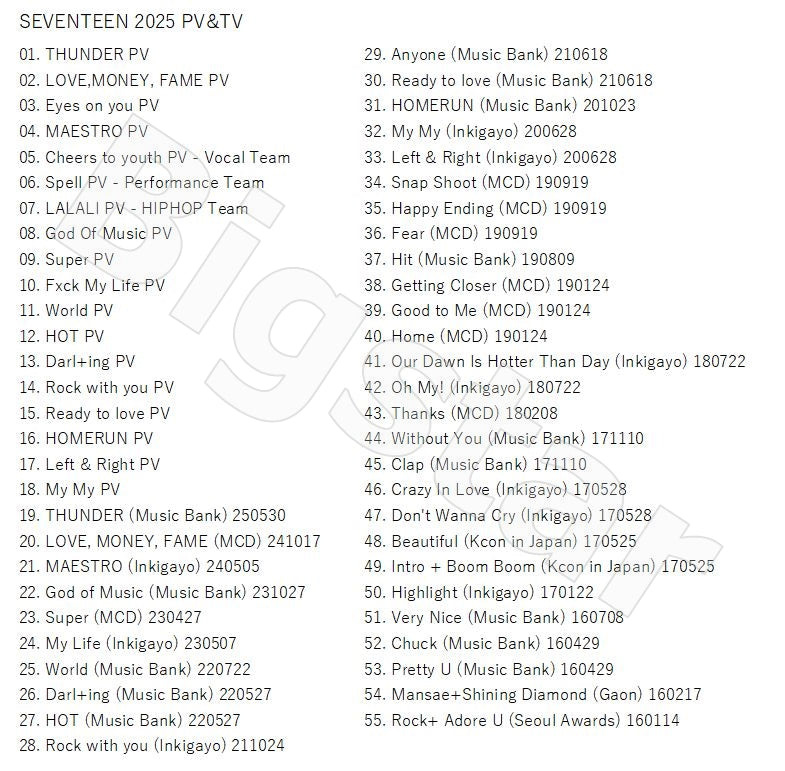 K-POP DVD/ Seventeen 2025 PV/TV★THUNDER LOVE, MONEY, FAME MAESTRO God Of Music Super WORLD HOT Darl+ing Rock with you..