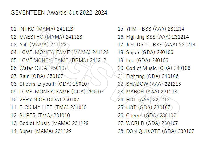 K-POP DVD/ SEVENTEEN CUT 2022-2024 MUSIC Awards/ SVT セブンティーン セブチ エスクプス ウォヌ ミンギュ バーノン ウジ ジョンハン..