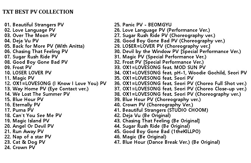 K-POP DVD/ TXT 2025 2nd BEST PV Collection #1★Beautiful Strangers Love Language Over The Moon Deja Vu Chasing That Feeling Sugar..