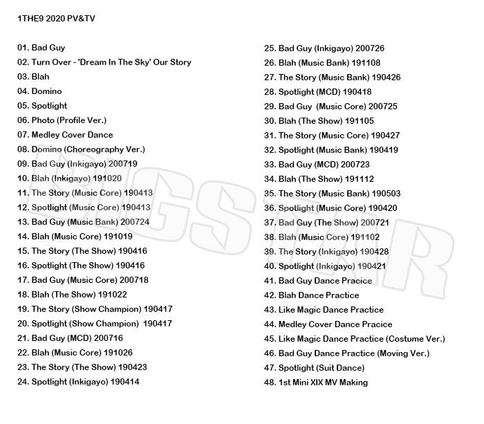 K-POP DVD/ 1THE9 2020 PV&TV セレクト★Bad Guy Turn Over Blah Domino Spotlight/ ワンダーナイン ヨンハ テウ スンファン イェチャン ジュンソ ドヨム..