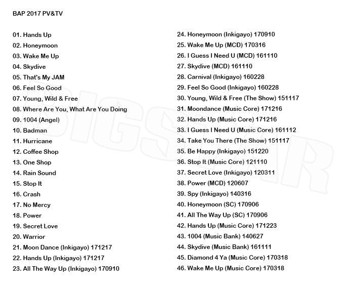 K-POP DVD/ B.A.P 2017 PV&TV セレクト★Hands Up Honeymoon Wake Me Up Skydive That's My Jam Feel So Good Carnival Young,Wild & Free