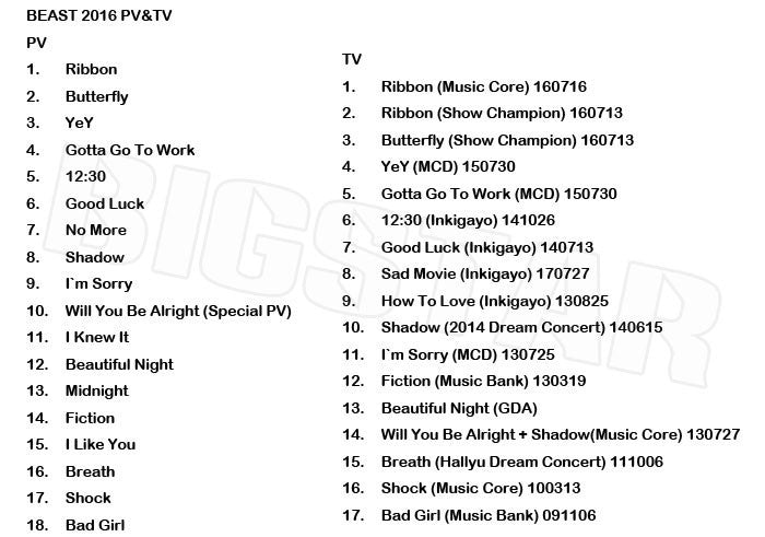 K-POP DVD/ B2ST 2016 PV&TVセレクト★Ribbon Butterfly YeY Gotta Go To Work 12:30/BEAST ビースト ドゥジュン ジュンヒョン ヨソプ ギグァン ドンウン