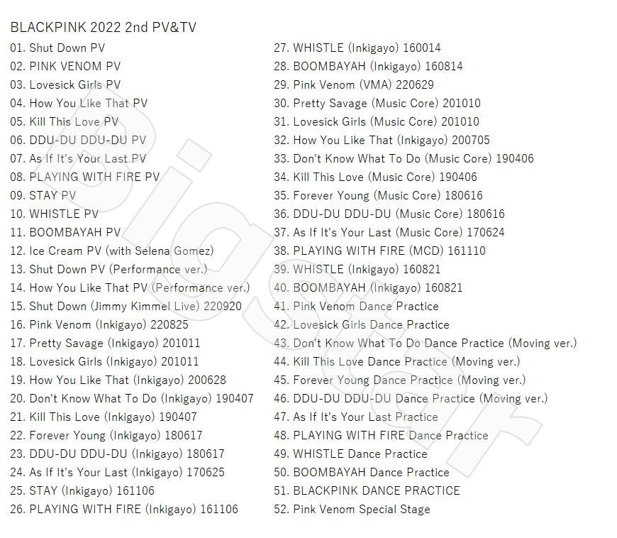 K-POP DVD/ BLACKPINK 2022 2nd PV/TV★Shut Down PINK VENOM Lovesick Girls Ice Cream How You Like That/ BLACK PINK ブラックピンク PV