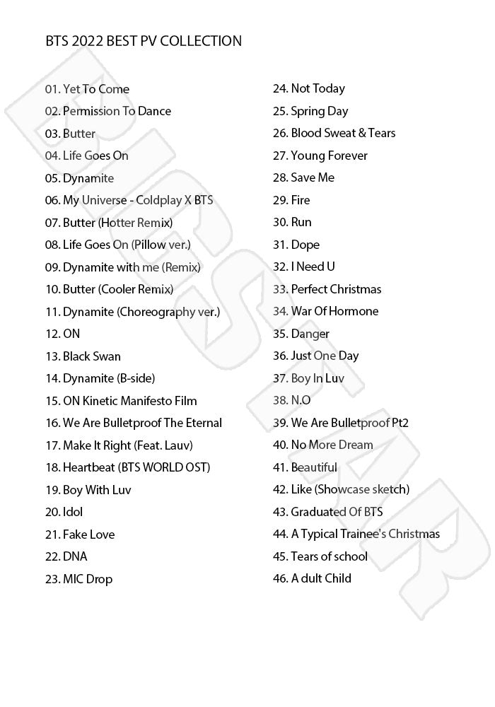 K-POP DVD/ バンタン BEST PV COLLECTION 2022★Yet To Come permission to dButter Life Goes On Dynamite Black Swan ON/ バンタン