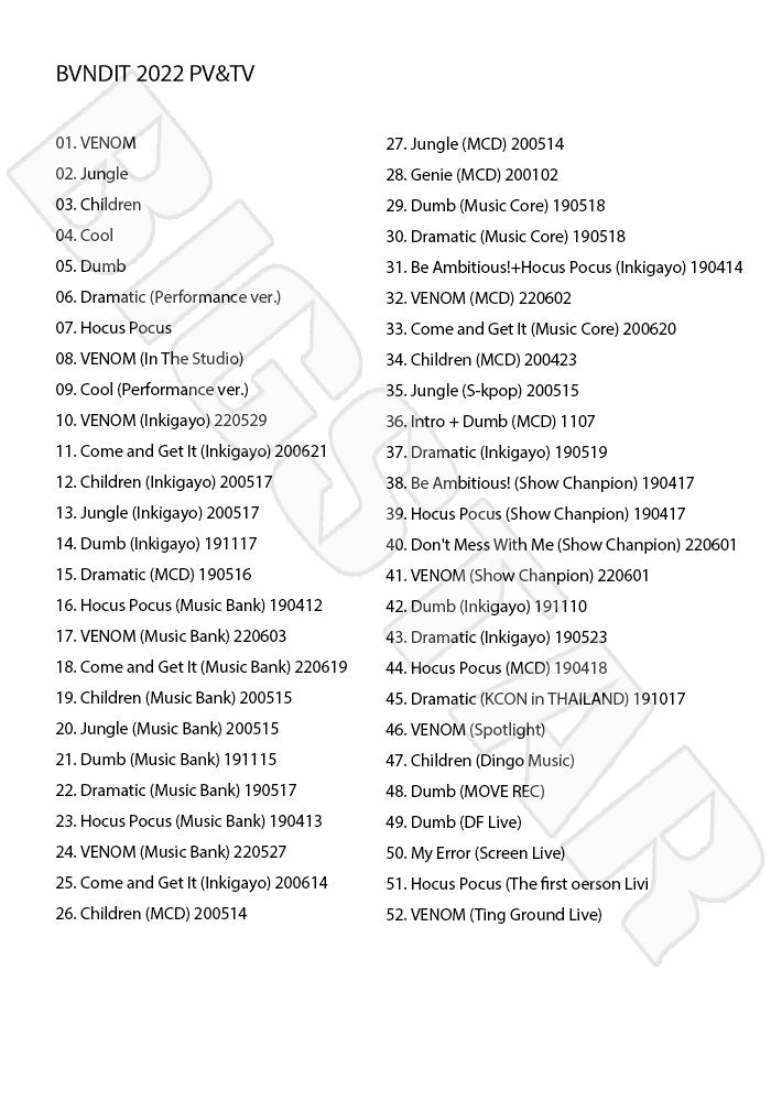 K-POP DVD/ BVNDIT 2022 PV&TV COLLECTION★VENOM JUNGLE Dumb Dramatic Hocus Pocus/ BVNDIT バンディット 音楽収録DVD PV KPOP DVD