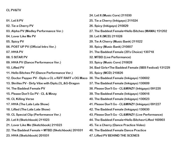 K-POP DVD/ CL 2021 PV&TV セレクト★Lover Like Me/ 2NE1 トゥエニィワン CL シーエル Lee Chae rin KPOP DVD