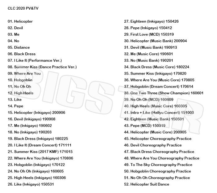 K-POP DVD/ CLC 2020 PV&TV セレクト★Helicopter Devil Me No Black Dress Where are you/ シーエルシー オスンヒ チェユジン チャンスンヨン..
