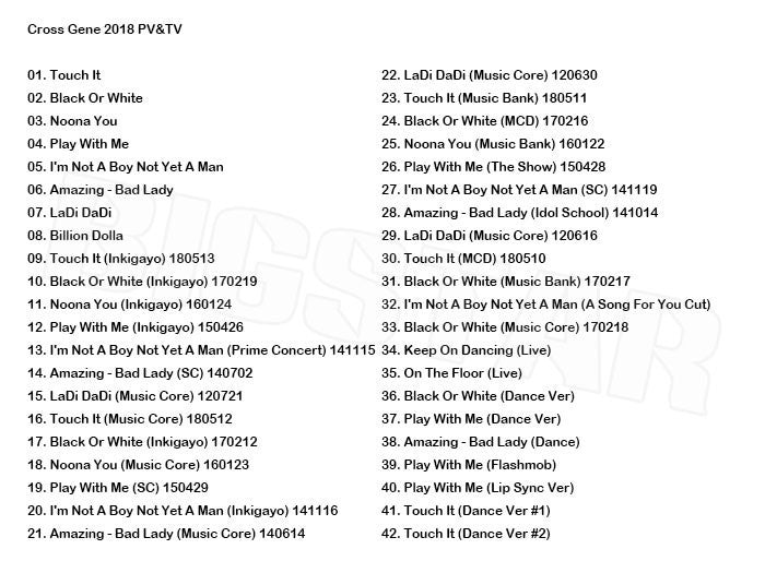 K-POP DVD/ CROSS GENE 2018 PV&TV セレクト★Touch It Black Or White Noona You Play With Me I'm not a boy not yet a man/クロスジーン タクヤ シン..