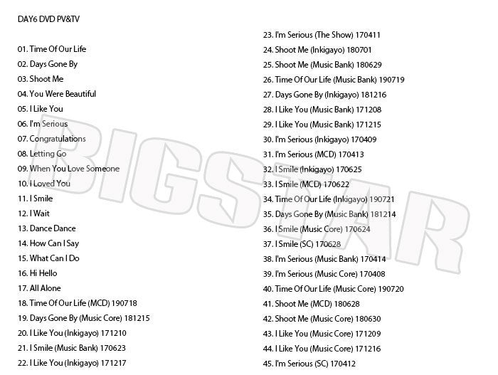 K-POP DVD/ Day6 2019 PV&TV セレクト★Time Of Our Life Days Gone By Shoot Me You were Beautiful I Like You/デイシックス ソンジン ジェイ ヨンケイ..