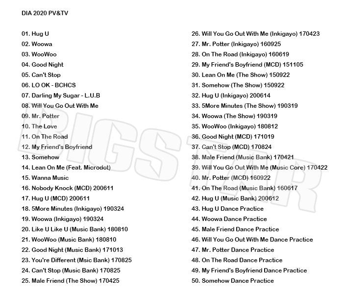 K-POP DVD/ DIA 2020 PV&TV セレクト★HUG U Woowa Woo Woo Good Night/ ダイア チェヨン ソミ ジェニ ウンジン ジュウン イェビン ウンチェ ヒヒョン..