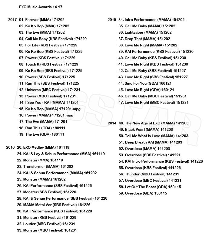 K-POP DVD/ EXO 2017 MUSIC AWARD CUT★MAMA KBS MBC SBS GDA Seoul Awards 他/エクソ スホ チャンヨル ベクヒョン ディオ シウミン チェン カイ セフン..
