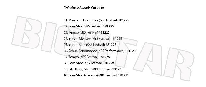 K-POP DVD/ EXO 2018 MUSIC AWARD CUT★KBS MBC SBS/エクソ スホ チャンヨル ベクヒョン ディオ シウミン チェン カイ セフン レイ KPOP DVD
