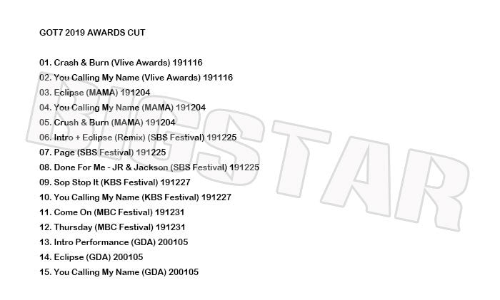 K-POP DVD/ GOT7 2019 MUSIC AWARD CUT/ MAMA SBS KBS MBC GDA 他/ ガットセブン ジェイビー ジュニア マーク ジャクソン ヨンジェ ベムベム..