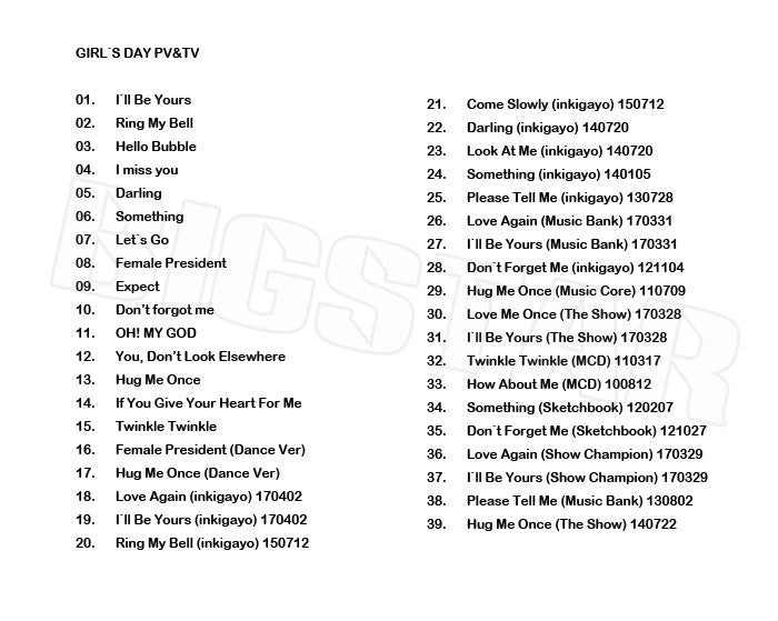 K-POP DVD/ Girls Day 2017 PV&TV セレクト★I`ll Be Yours Ring My Bell Hello Bubble I Miss You Darling/Girls Day ガールズデー ソジン ユラ ミナ ヘリ