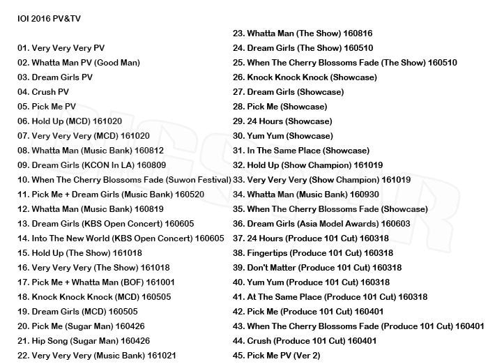 K-POP DVD/ I.O.I 2016 PV&TV セレクト★Very Very Very Whatta Man Dream Girls Crush Pick MeD/アイオアイ ソミ セジョン ユジョン チョンハ..