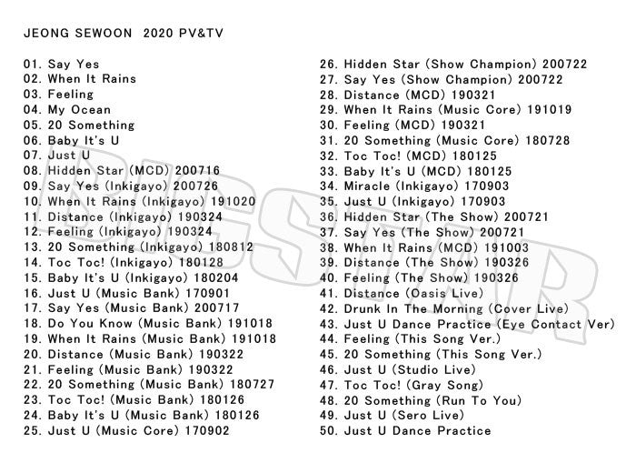 K-POP DVD/ Jeong Se Woon 2020 PV&TV セレクト★Say Yes When It Rains Feeling/ チョンセウン JEONG SE WOON KPOP DVD