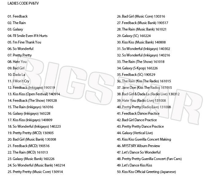 K-POP DVD/ Ladies' Code 2019 PV&TV セレクト★Feedback The Rain Galaxy I'll Smile Even if it Hurts/レディースコード アシュリー ソジョン ジュニ