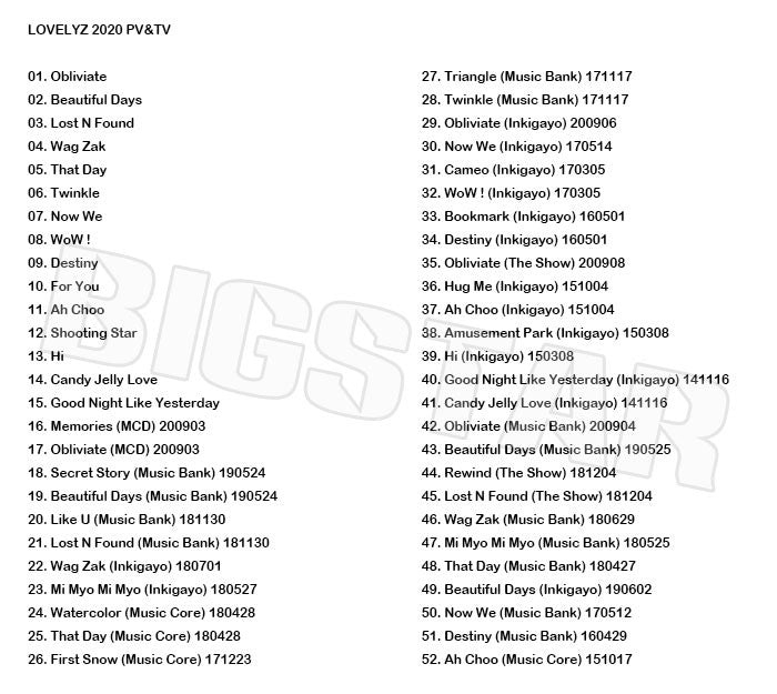 K-POP DVD/ LOVELYZ 2020 PV&TV セレクト★Obliviate Beatiful Days Lost N Found/ ラブリーズ ベイビーソウル ジス ジエ ミジュ ケイ ジン スジョン..