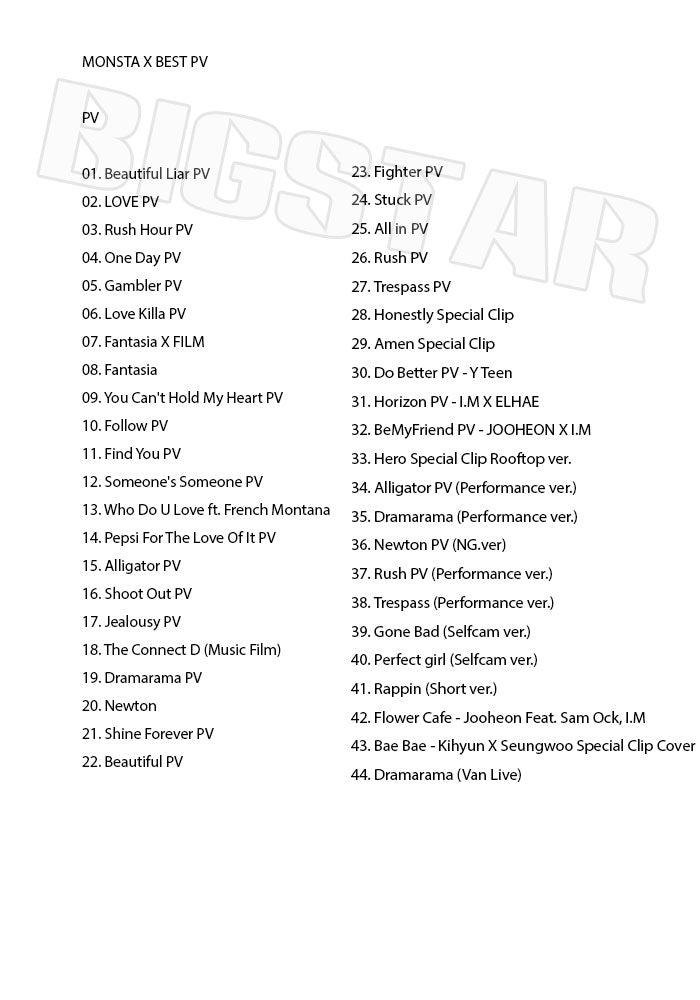K-POP DVD/ MONSTA X 2023 BEST PV Collection★Beautiful Liar LOVE Rush Hour GAMBLER Love Killa FANTASIA FOLLOW Alligator/ MONSTA X