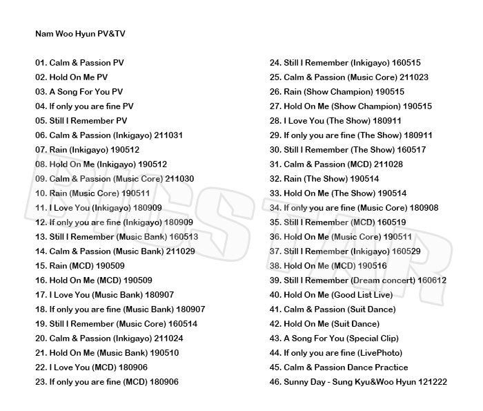 K-POP DVD/ NAM WOO HYUN 2021 PV&TVセレクト★Calm & Passion/ INFINITE インフィニット ウヒョン KPOP DVD