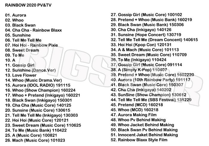 K-POP DVD/ RAINBOW 2020 PV&TVセレクト★Aurora Whoo Black Swan Sunshine/ レインボー キムジェギョン コウリ チョヒョニョン キムジスク ノウル..