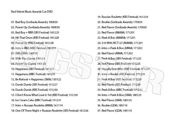 K-POP DVD/ Red Velvet 2018 MUSIC AWARD CUT★MAMA KBS MBC SBS GDA Seoul Awards 他/レッドベルベット アイリーン スルギ ウェンディ..