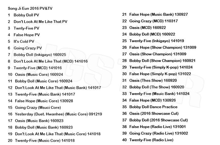 K-POP DVD/ Song Jieun 2016 PVTV セレクト★Bobby Doll Don't Look At me Like That Twnty- Five False Hope It's Cold/Secret ソンジウン KPOP