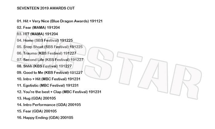 K-POP DVD/ SEVENTEEN 2019 MUSIC AWARD CUT/ MAMA SBS KBS MBC GDA 他/ セブンティーン エスクプス ウジ ミンギュ ホシ ウォヌ バーノン..
