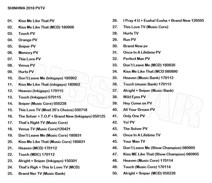 K-POP DVD/ SHINWHA 2018 PV&TV セレクト★Kiss Me Like That Touch Orange This Love Venus Memory Sniper Alright/神話 エリック ヘソン..