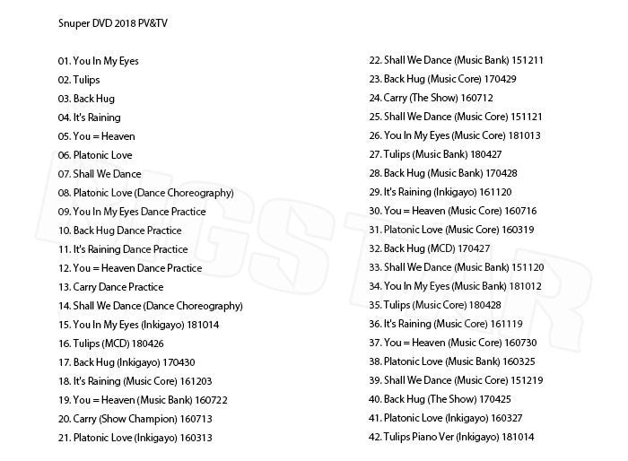 K-POP DVD/ SNUPER 2018 PV&TV セレクト★You In My Eyes Tulips Back Hug It's Raining You Heaven Platonic Love Shall We Dance/スヌーパー