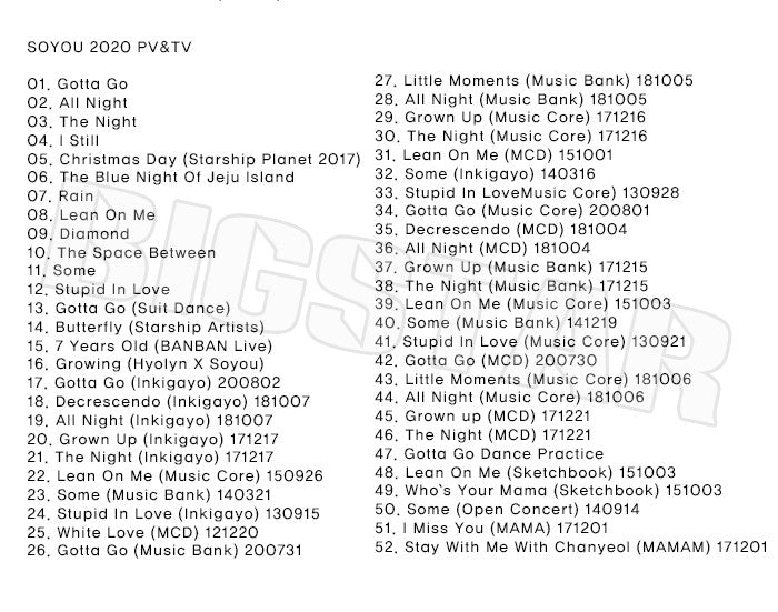 K-POP DVD/ SOYOU 2020 PV&TV セレクト★GOTTA GO All Night The Night SOME/ ソユ SISTAR KPOP DVD