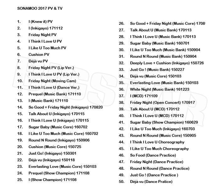 K-POP DVD/ SONAMOO 2017 PV&TV セレクト★I Friday Night I Think I Love U I Like U Too Much Cushion Deja Vu/ソナムー スミン ミンジェ ディエナ..