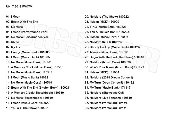 K-POP DVD/ UNI.T 2018 PV&TV セレクト★I Mean Begin With The End No More A Memory Clock You & I/ユニティ ウィジン イェビン NC.A ユンジョ..