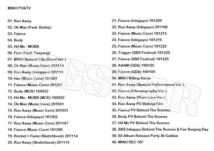 K-POP DVD/ MINO 2020 PV&TV セレクト★Run Away Ok Man Fiance Body Hit Me/ WINNER ウィナー ソンミンホ マイノ ミノ KPOP DVD