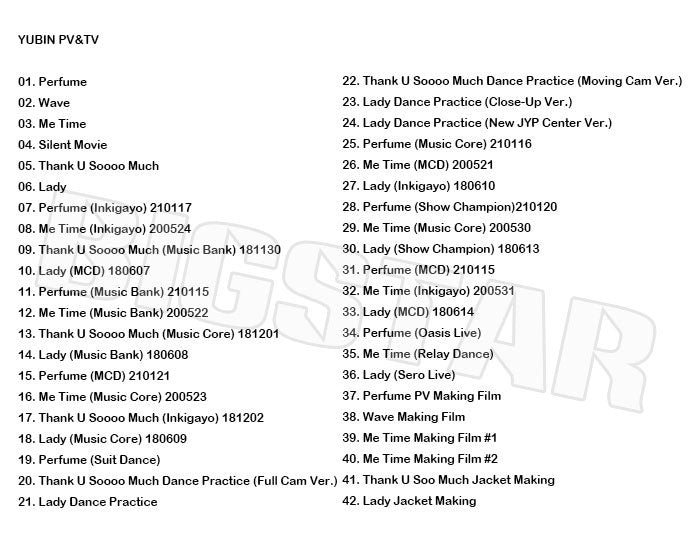 K-POP DVD/ YUBIN 2021 PV&TV セレクト★Perfume Wave Me Time Silent Movie/ ユビン WONDER GIRLS ワンダーガールズ KPOP DVD