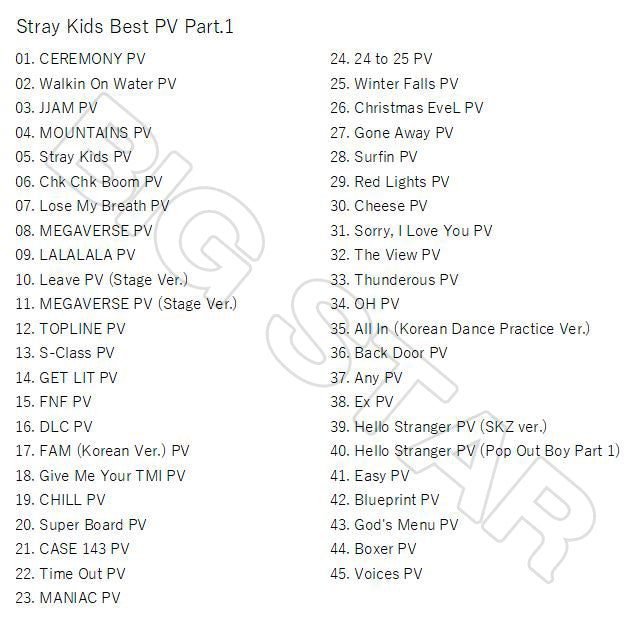 K-POP DVD/ STRAY KIDS 2025 BEST PV #1★CEREMONY Walkin On Water JJAM Chk Chk/ ストレイキッズ スキズ SKZ KPOP DVD