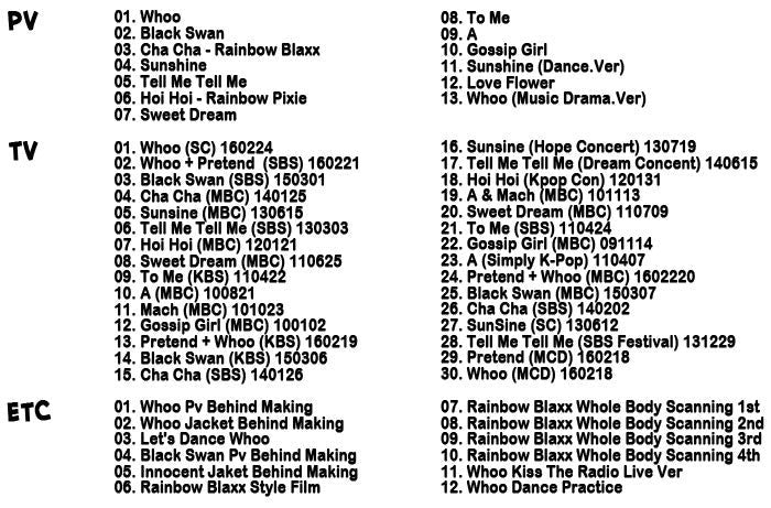 Blu-ray/ RAINBOW 2016 BEST Collection★Whoo BLACK SWAN A SUNSHINE TELL ME TELL ME／レインボー ジェギョン ウリ ヒョニョン ジスク ノウル スンア..
