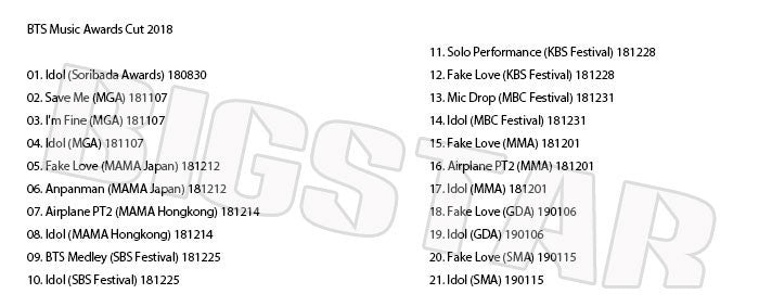 K-POP DVD/ バンタン 2018 MUSIC AWARD CUT★MAMA MBC SBS GDA Seoul Awards 他／防弾 シュガ ジン ジェイホープ ジミン ブィ ジョングク..