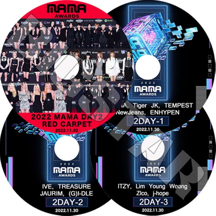 K-POP DVD/ 2022 MAMA Mnet Asia Music Awards + RED CARPET 2nd DAY (4枚SET)(2022.11.30)/ ITZY ENHYPEN (G)I-DLE ZICO NEWJEANS..