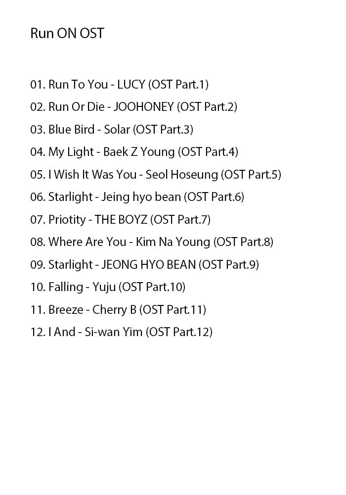 K-POP DVD/ RUN ON OST (日本語字幕なし)/ ZEA イムシワン シンセギョン キムソンホ 韓国番組 韓国ドラマ OST収録DVD OST収録 KPOP DVD