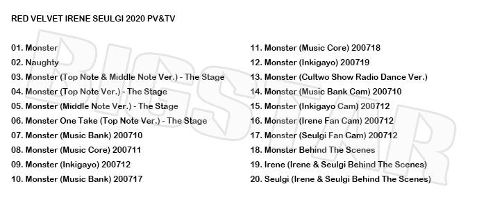 K-POP DVD/ Red Velvet IRENE SEULGI 2020 PV&TV セレクト★Monster/ レッドベルベット アイリーン スルギ KPOP DVD