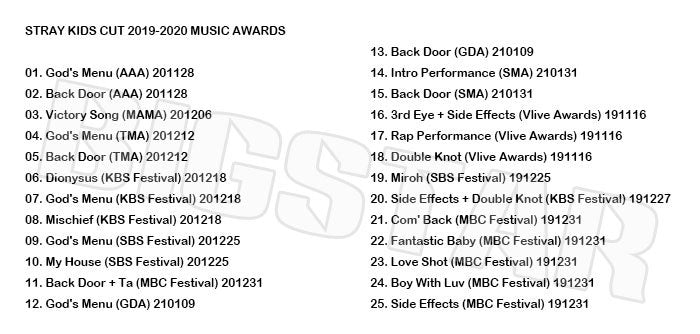 K-POP DVD/ Stray Kids 2020 MUSIC AWARD CUT/ MAMA AAA TMA GDA SBS 他/ ストレイキッズ バンチャン ソチャンビン ハンジソン キムウジン..